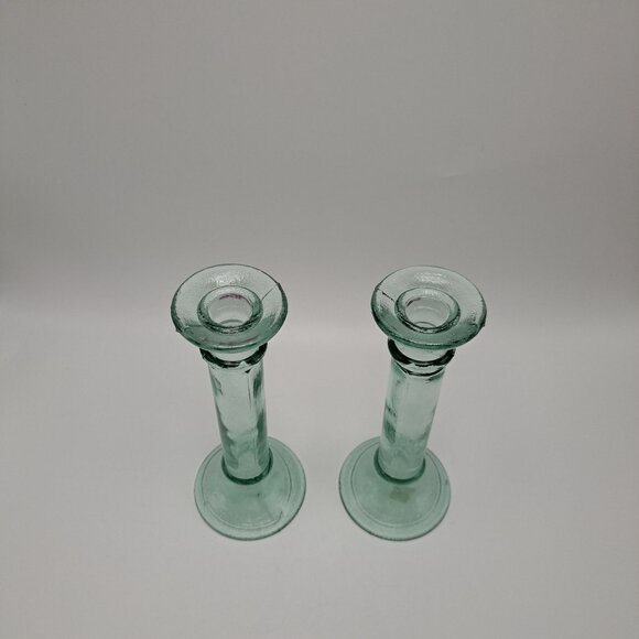 Vintage Recycled Glass Candlestick Holders Pair Made In Spain - Picture 3 of 9